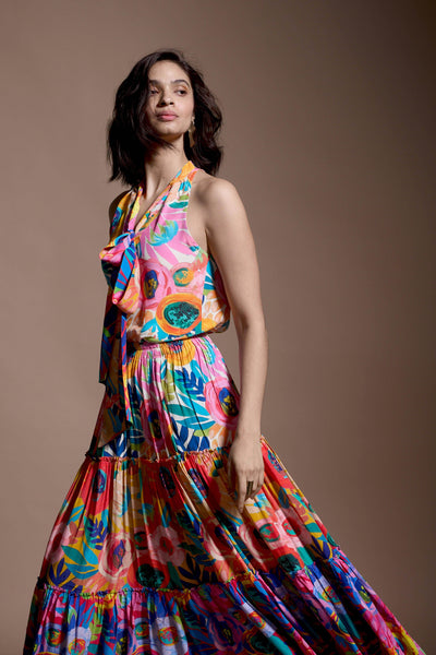 ABSTRACT FLORAL TIERED SKIRT SET - dash and dot