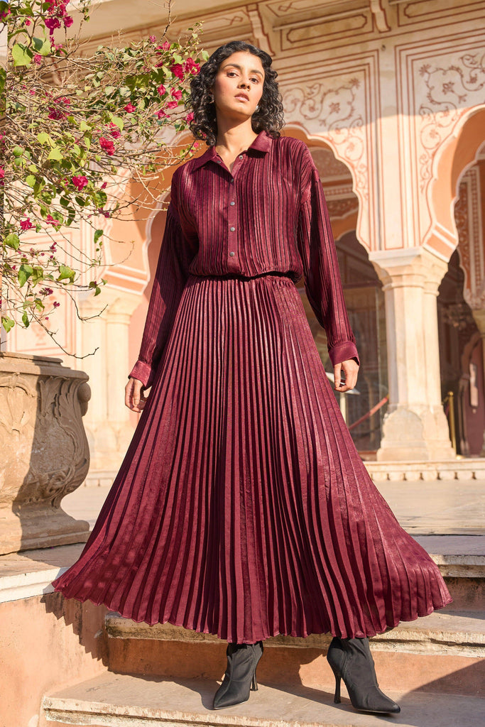 BURGUNDY PLEATED SKIRT SET - dash and dot dash and dot