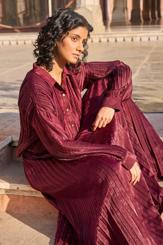BURGUNDY PLEATED SHIRT - dash and dot dash and dot