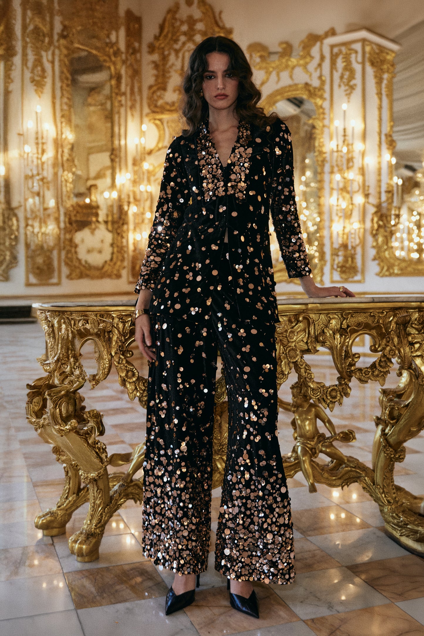 PAILLETTE EMBROIDERED VELVET SUIT