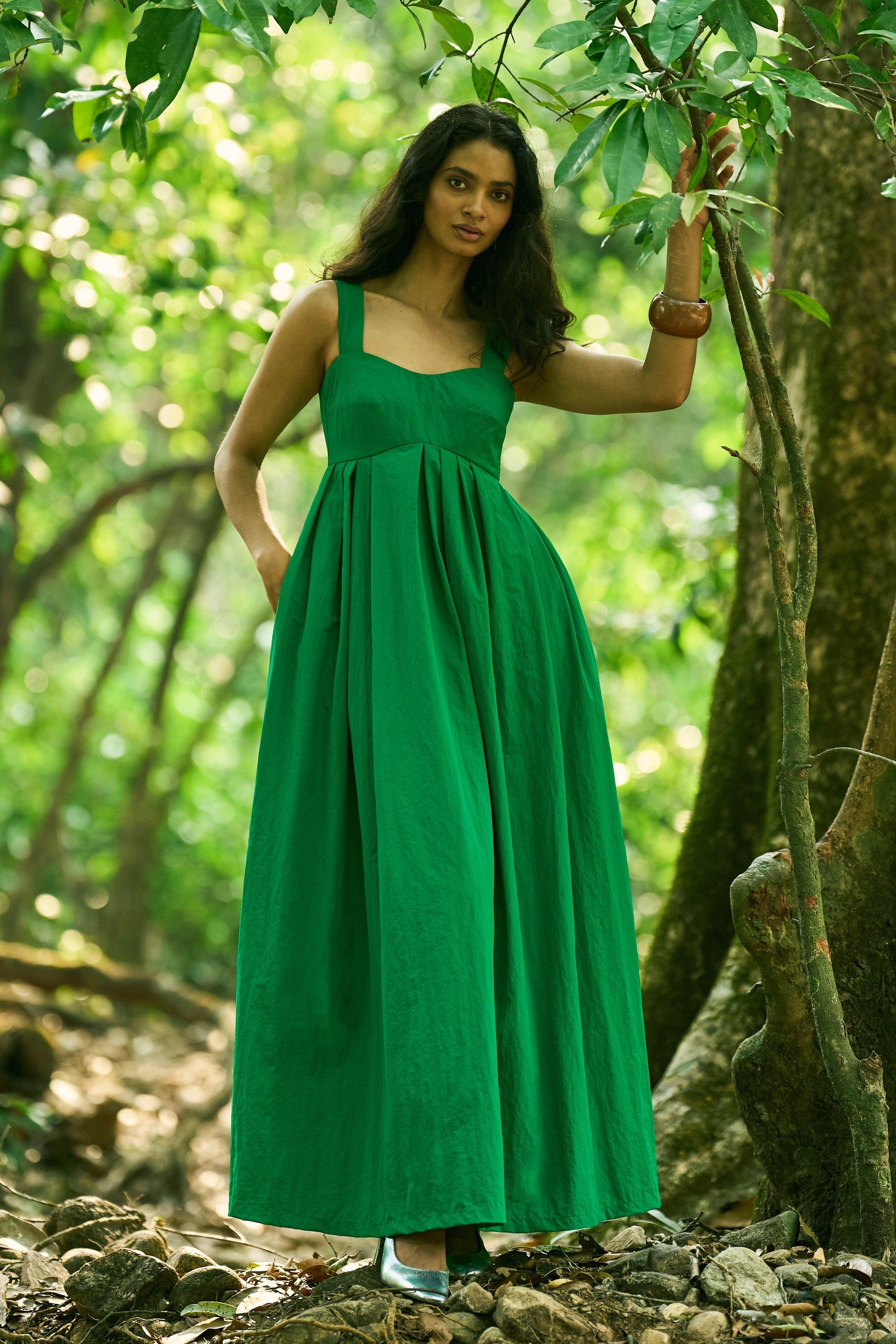 GREEN FLARED GOWN - dash and dot