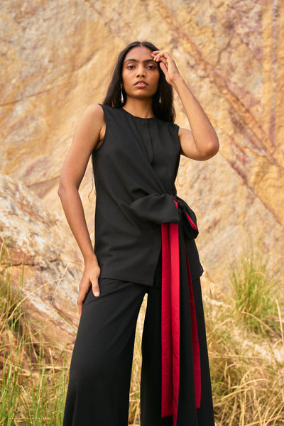 SIDE TIE SLEEVELESS PANT SUIT - dash and dot