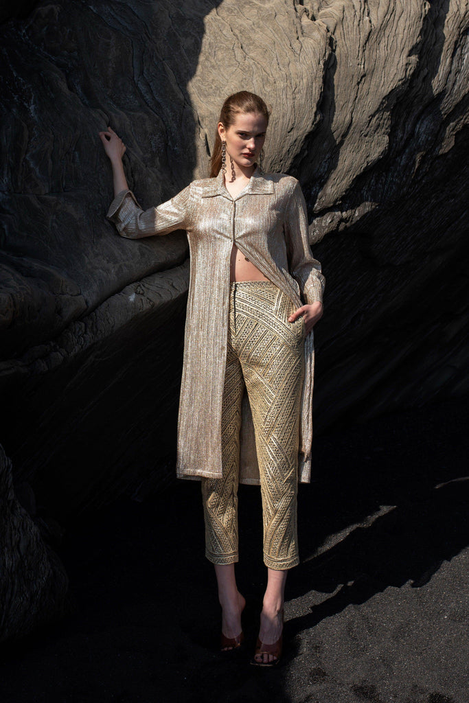 SHIMMERING LONGLINE SHIRT & ALLOVER GOTA EMBROIDERED PANT - dash and dot dash and dot