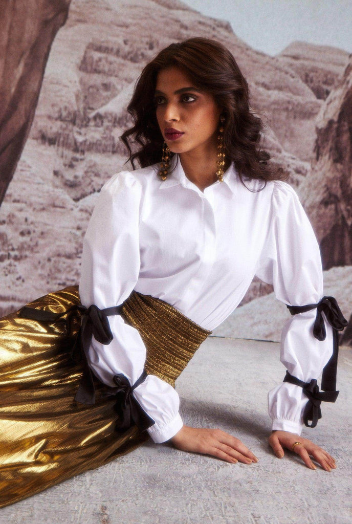 CONTRAST SLEEVE TIE SHIRT - dash and dot dash and dot