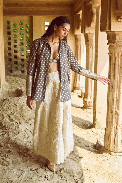 BROCADE SHIRT, BRALETTE AND MAXI-SKIRT SET - dash and dot