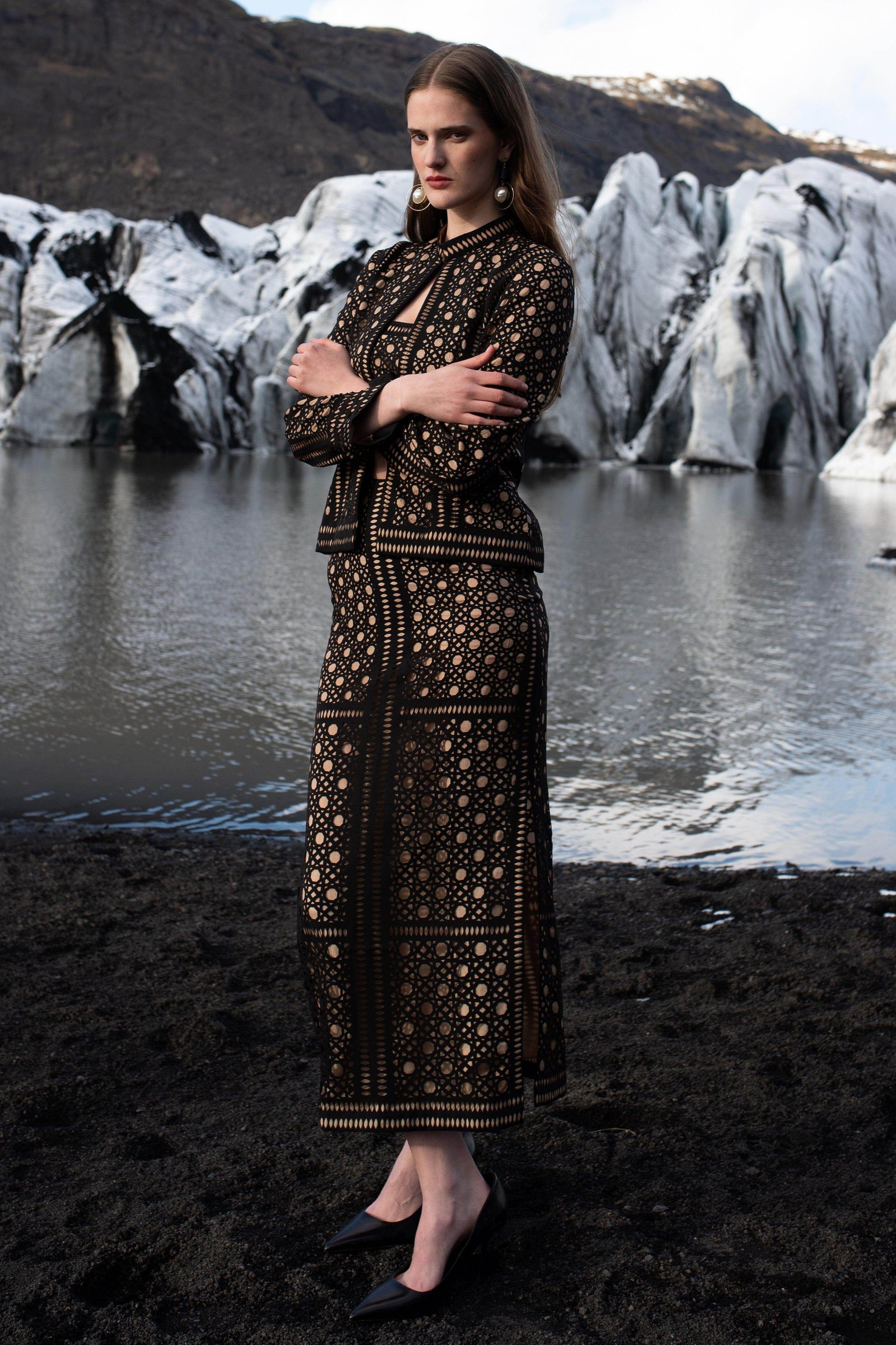 CANING CUTWORK JACKET AND SKIRT SET - dash and dot