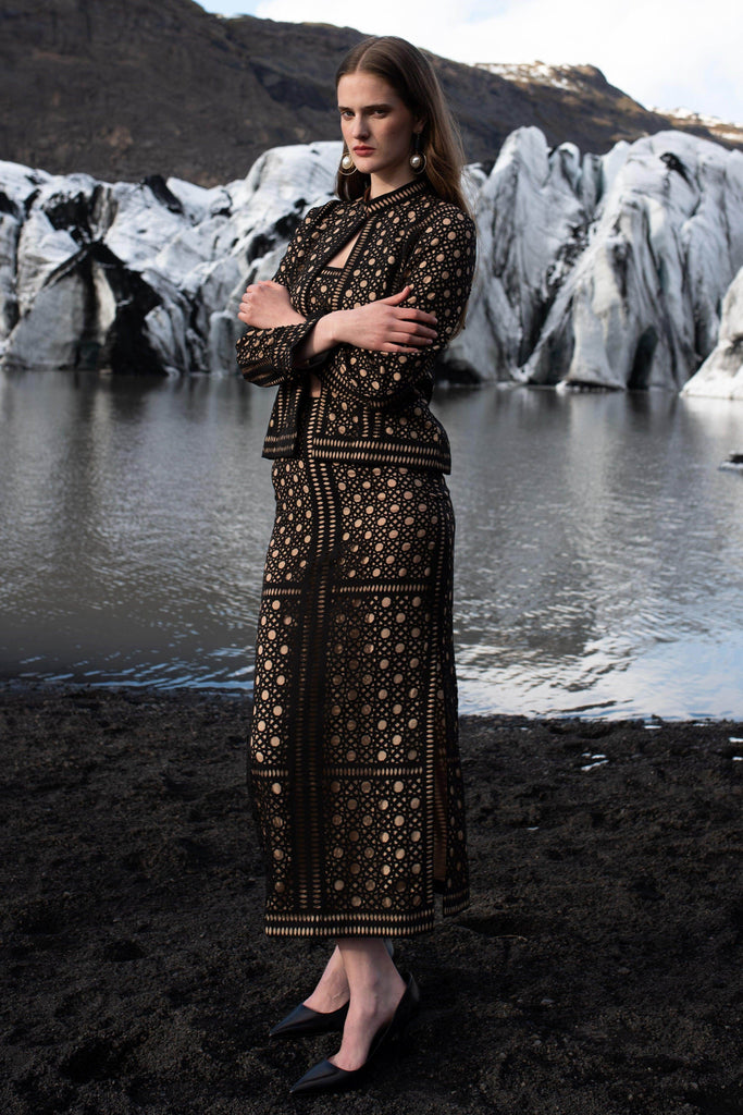 CANING CUTWORK JACKET AND SKIRT SET - dash and dot dash and dot