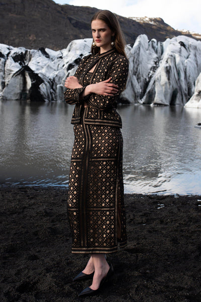 CANING CUTWORK JACKET AND SKIRT SET - dash and dot