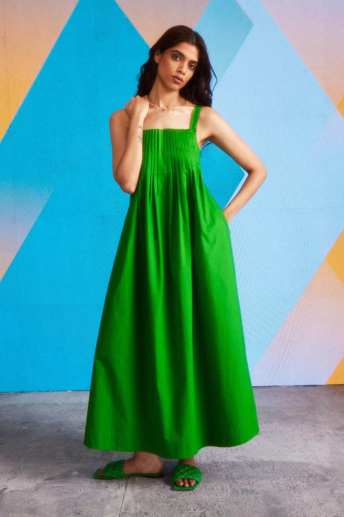 GREEN POPLIN MIDI - dash and dot dash and dot