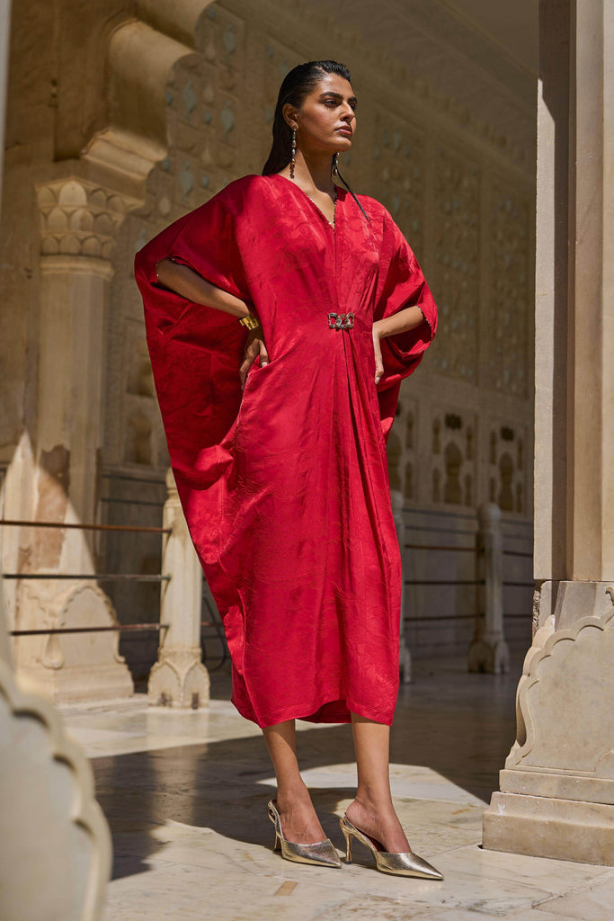 RED DRAPED KAFTAN - dash and dot dash and dot