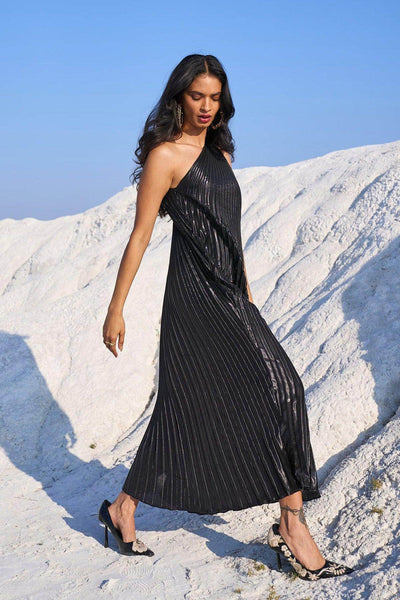 ONE SHOULDER PLEAT MAXI - dash and dot