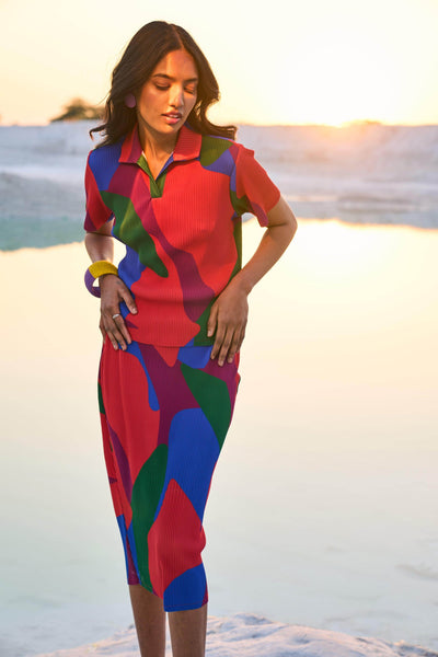 ABSTRACT PLEAT SKIRT SET - dash and dot