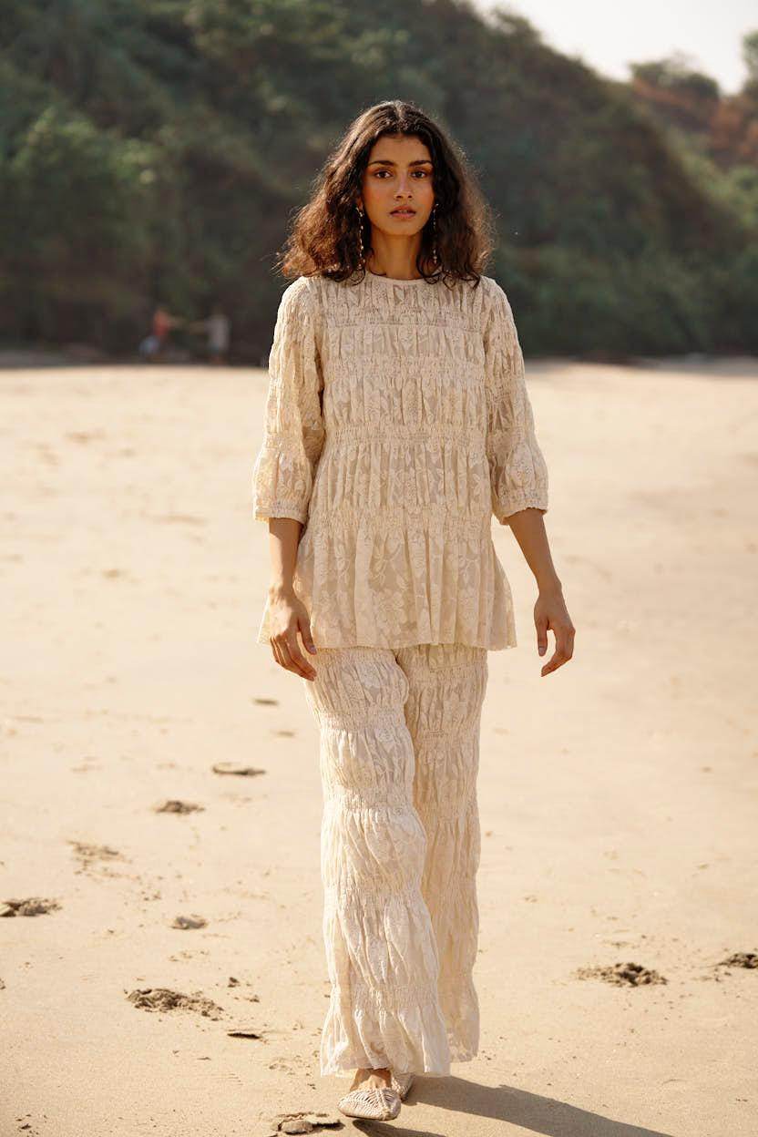 ALLOVER RUCHED LACE PANT SET - dash and dot