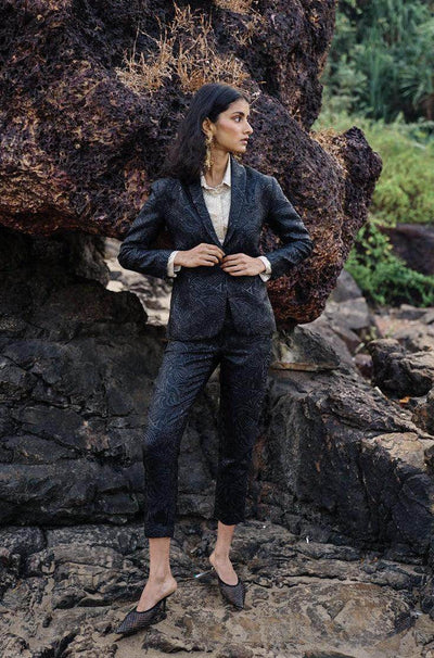 BLACK BROCADE SUIT - dash and dot