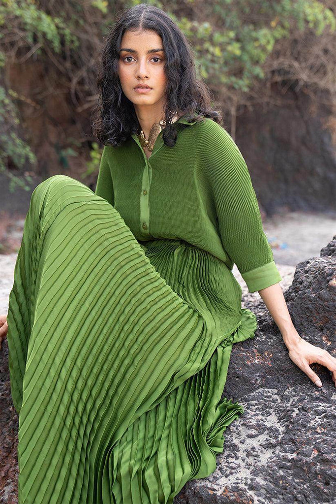 GREEN PLEATED SHIRT - dash and dot dash and dot