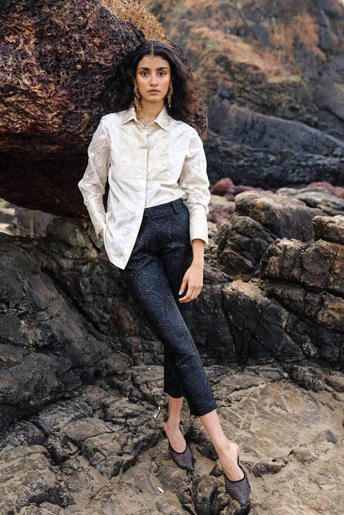 BLACK BROCADE PANT - dash and dot dash and dot