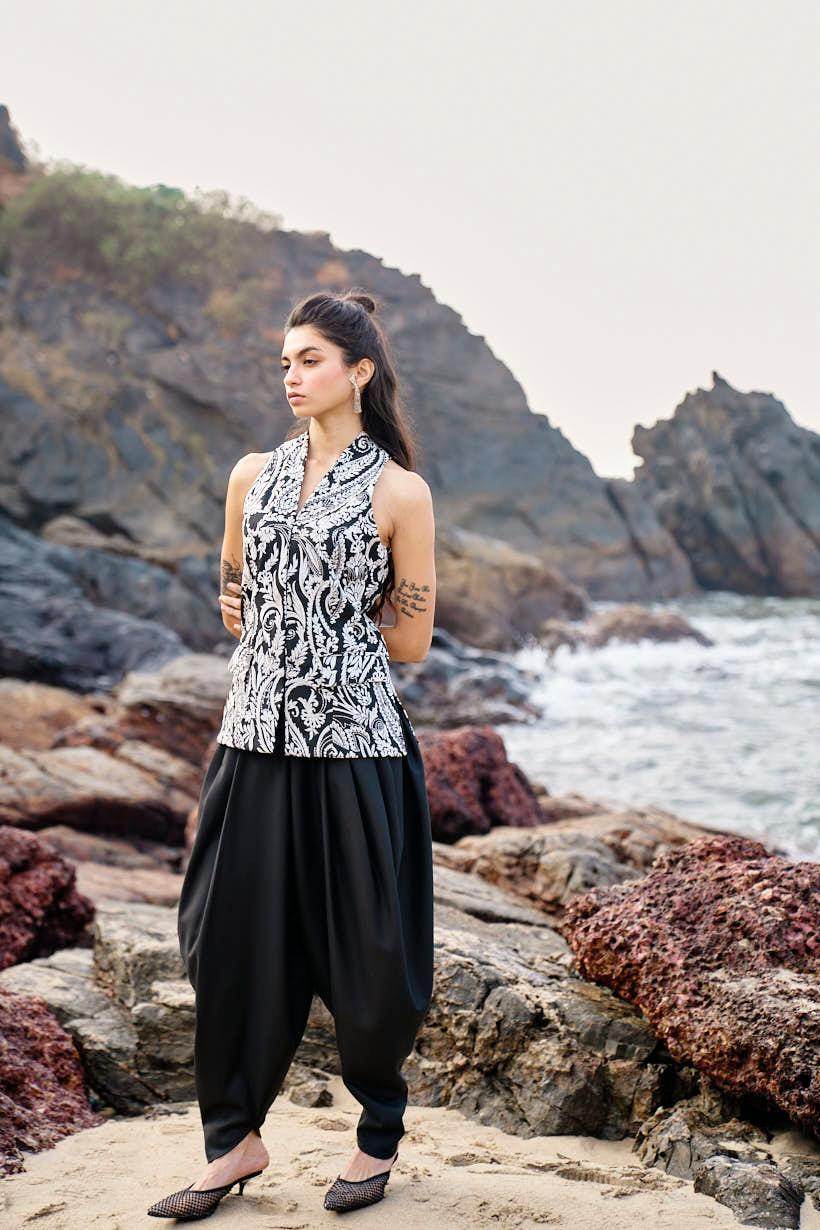 BLACK COWL PANTS - dash and dot