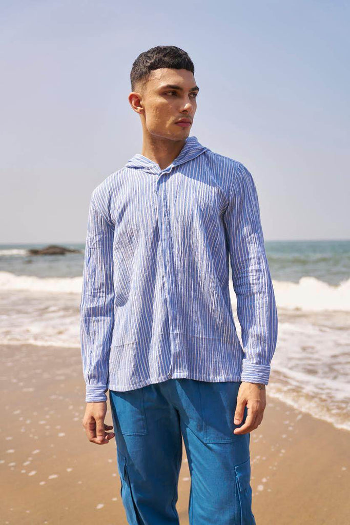 CRINKLE STRIPE HOODIE SHIRT - dash and dot dash and dot