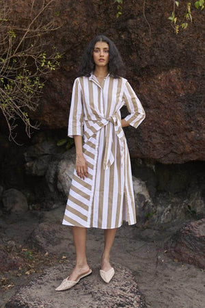 SIDE TIE STRIPED SHIRT DRESS - dash and dot