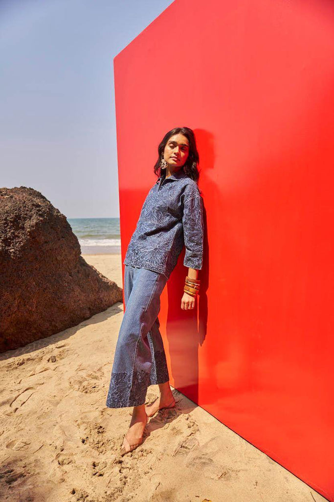 EMBROIDERED CUFF DENIM PANT - dash and dot dash and dot