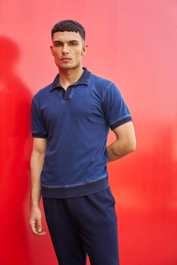 INDIGO POLO - dash and dot dash and dot