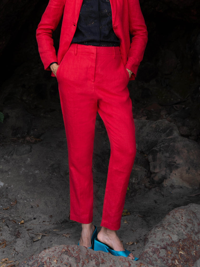 RED LINEN PANT - dash and dot dash and dot