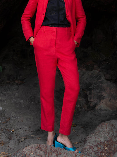 RED LINEN PANT - dash and dot