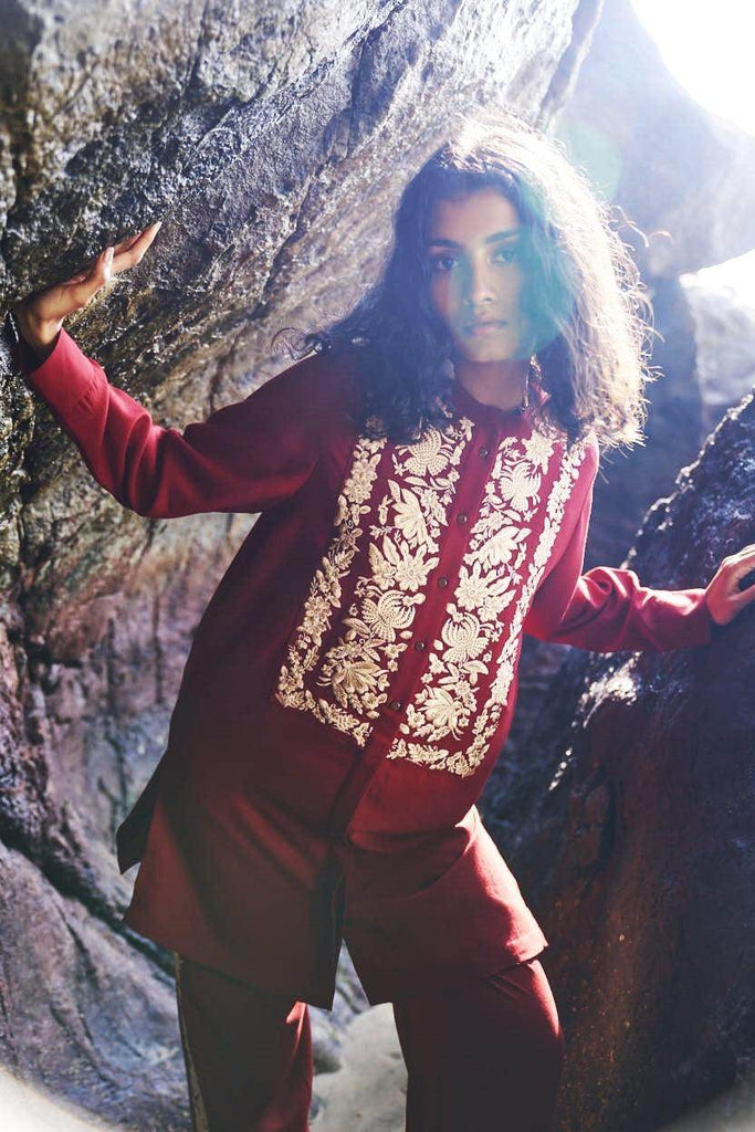 FLORAL EMBROIDERED LONG SHIRT - dash and dot dash and dot