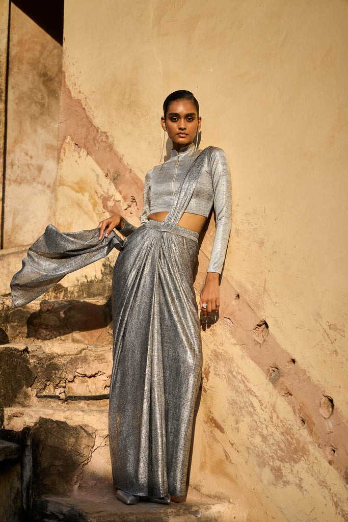 SILVER SARI DRAPE SKIRT - dash and dot dash and dot