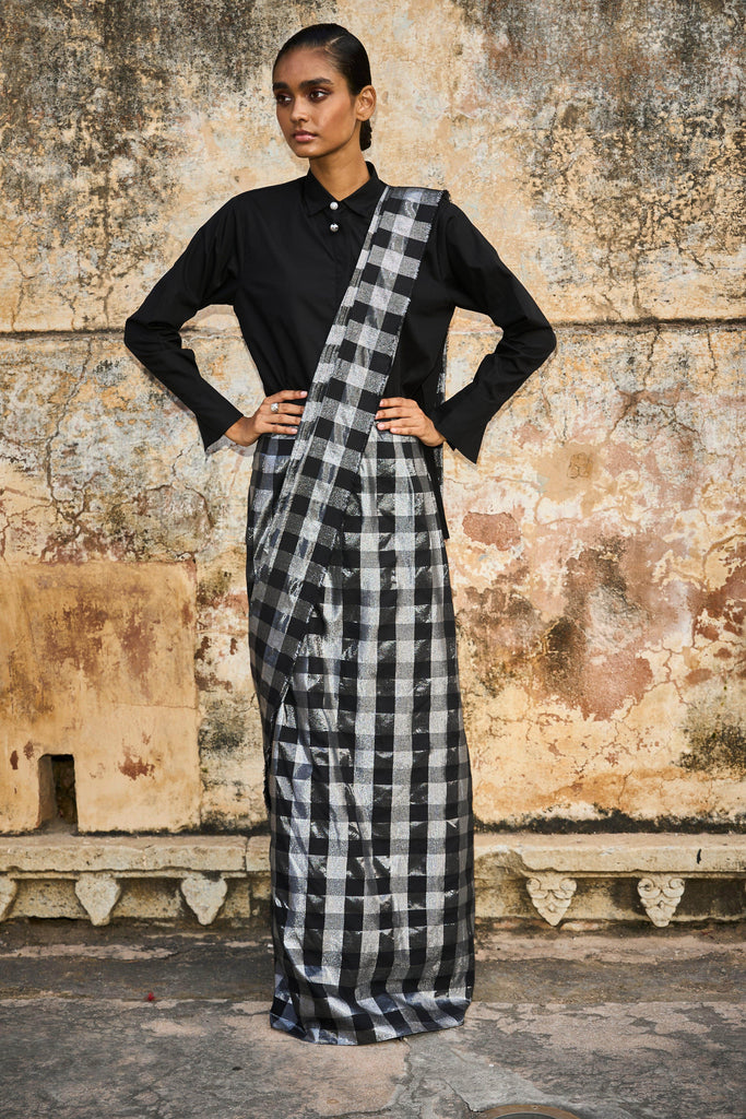 METALLIC CHECK SARI SKIRT - dash and dot dash and dot