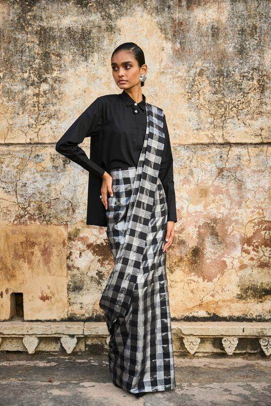 BROOCH COLLAR SHIRT AND SARI DRAPE SKIRT - dash and dot dash and dot