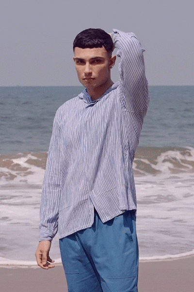 CRINKLE STRIPE HOODIE SHIRT - dash and dot