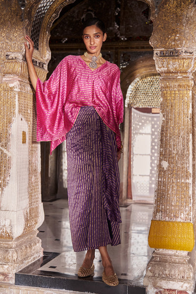 BENARES TISSUE STRIPE KAFTAN TOP & STRIPE DRAPE SKIRT SET