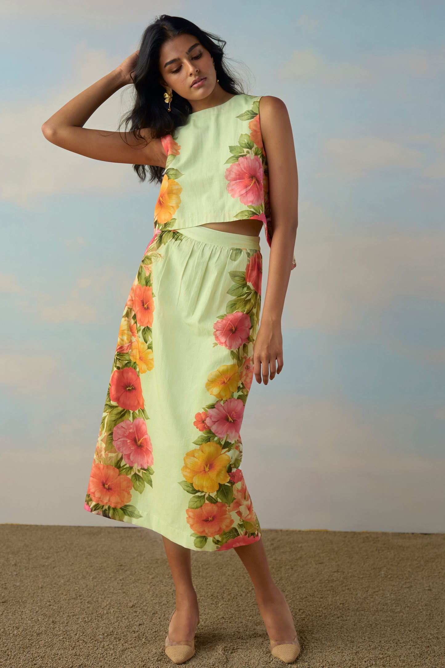 LINEN TULIP PLACED SKIRT
