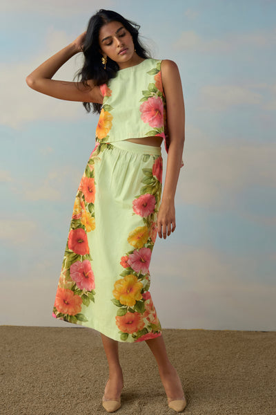 LINEN TULIP PLACED SKIRT