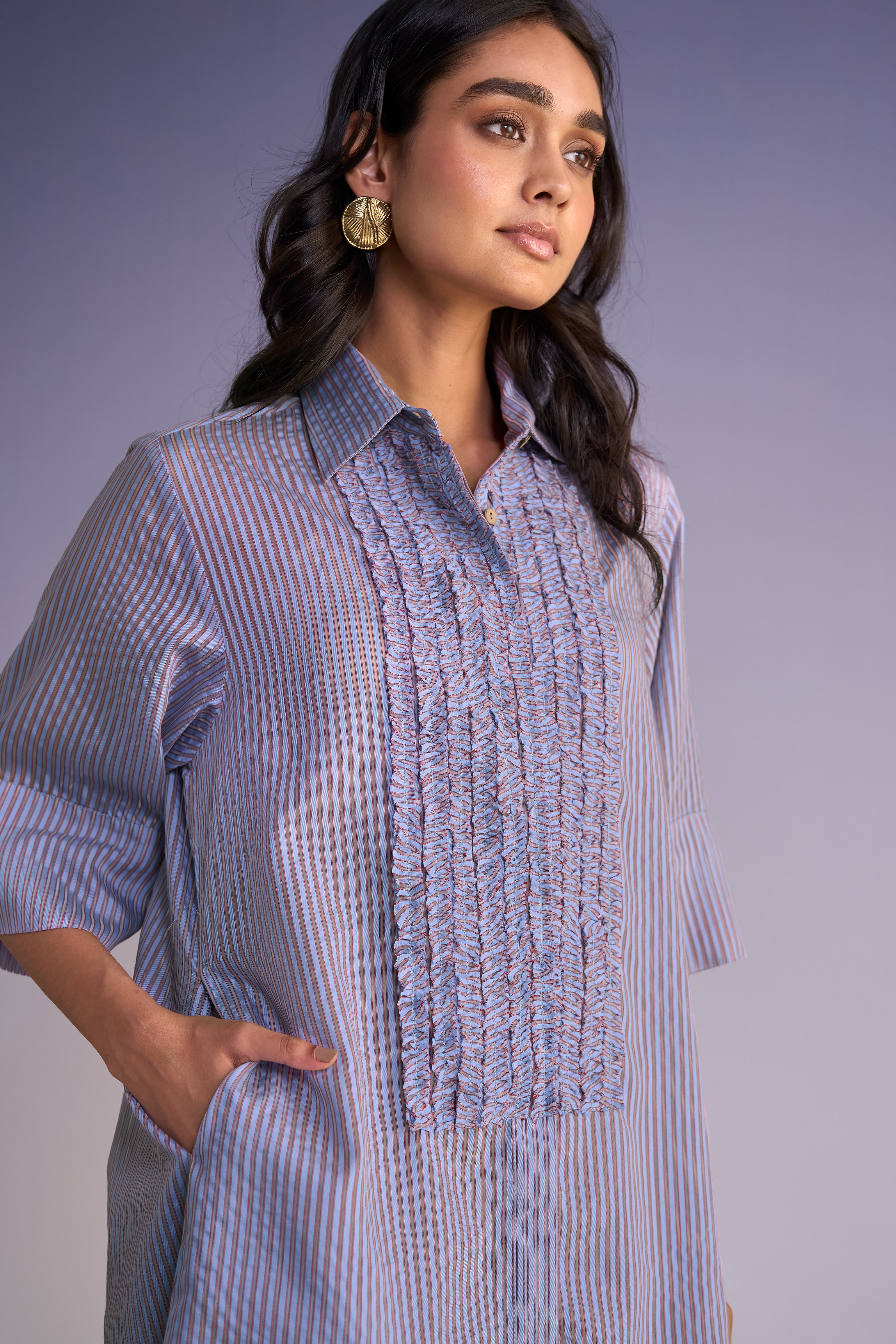 ruffle bib shirt dress RUFFLED BIB ORGANZA STRIPE SHIRT DRESS – dash and dot