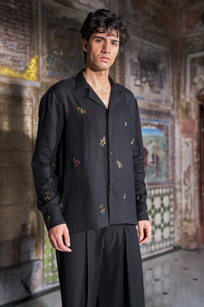 MOTIF EMBROIDERED LINEN SHIRT