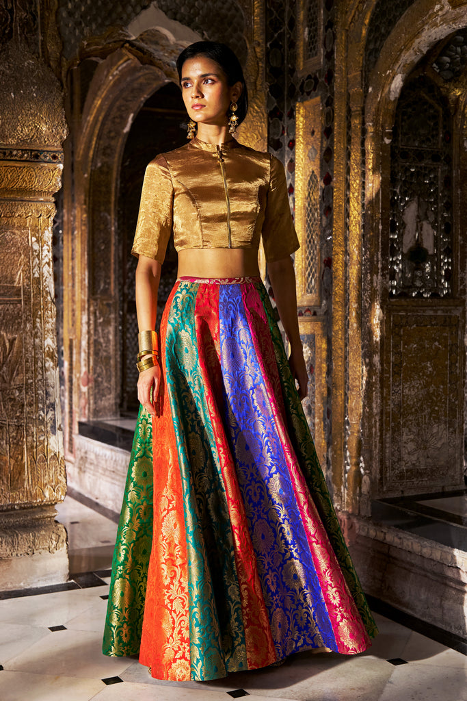 BENARES BROCADE MULTICOLOUR FLARED SKIRT dash and dot