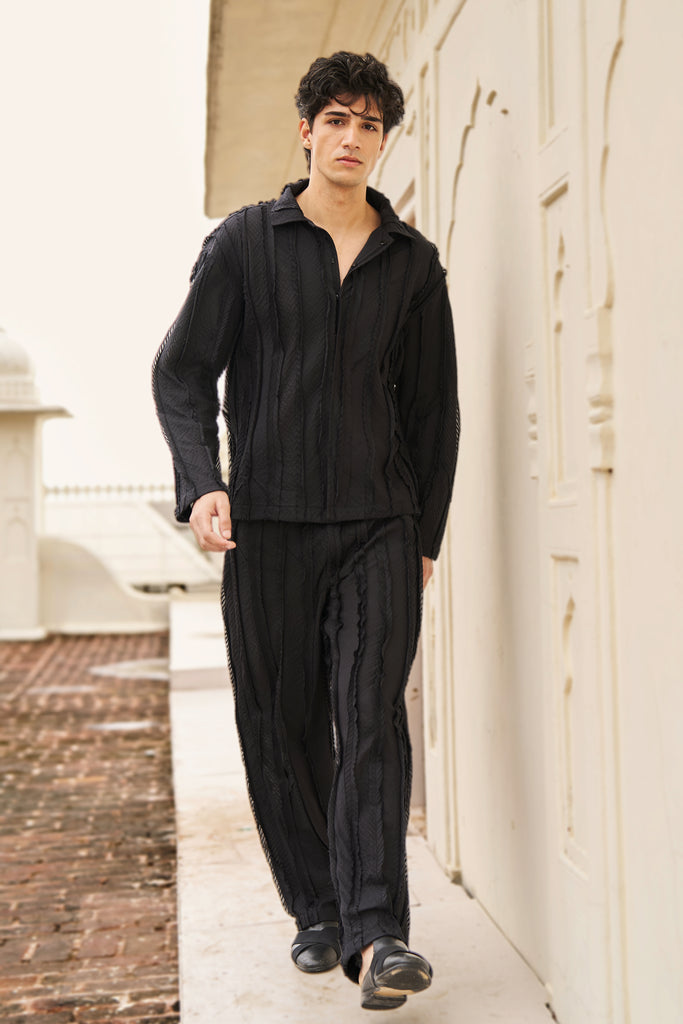 TEXTURED BLACK PANT dash and dot