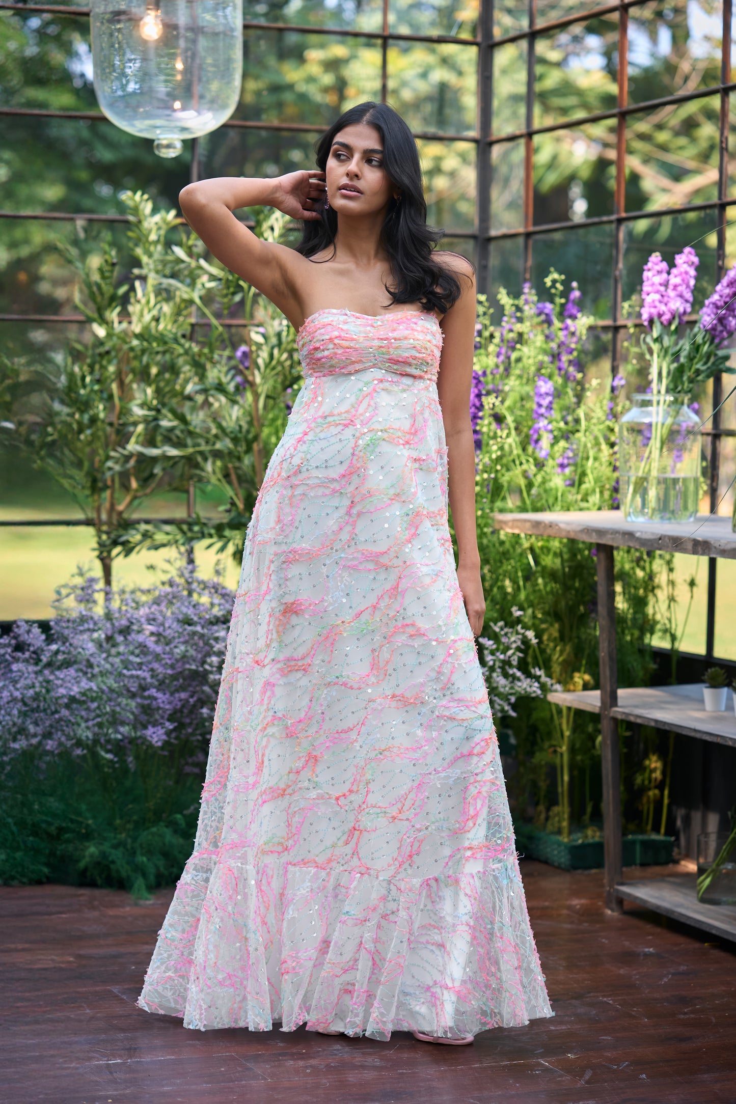 RIBBON & SEQUIN EMBROIDERED MAXI
