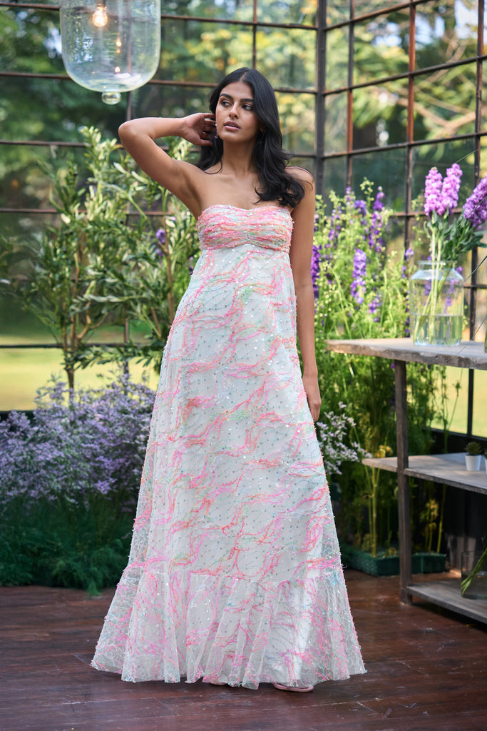 RIBBON & SEQUIN EMBROIDERED MAXI dash and dot