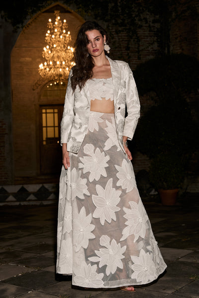 FLORAL LACE APPLIQUÉ MAXI SKIRT