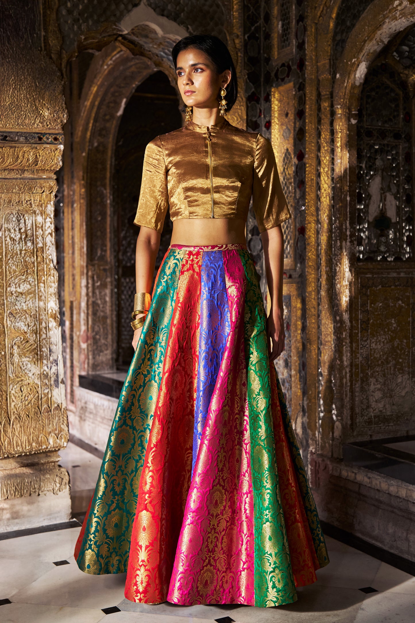 BENARES MULTICOLOUR FLARED SKIRT SET