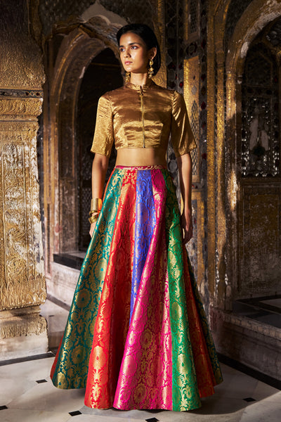 BENARES MULTICOLOUR FLARED SKIRT SET