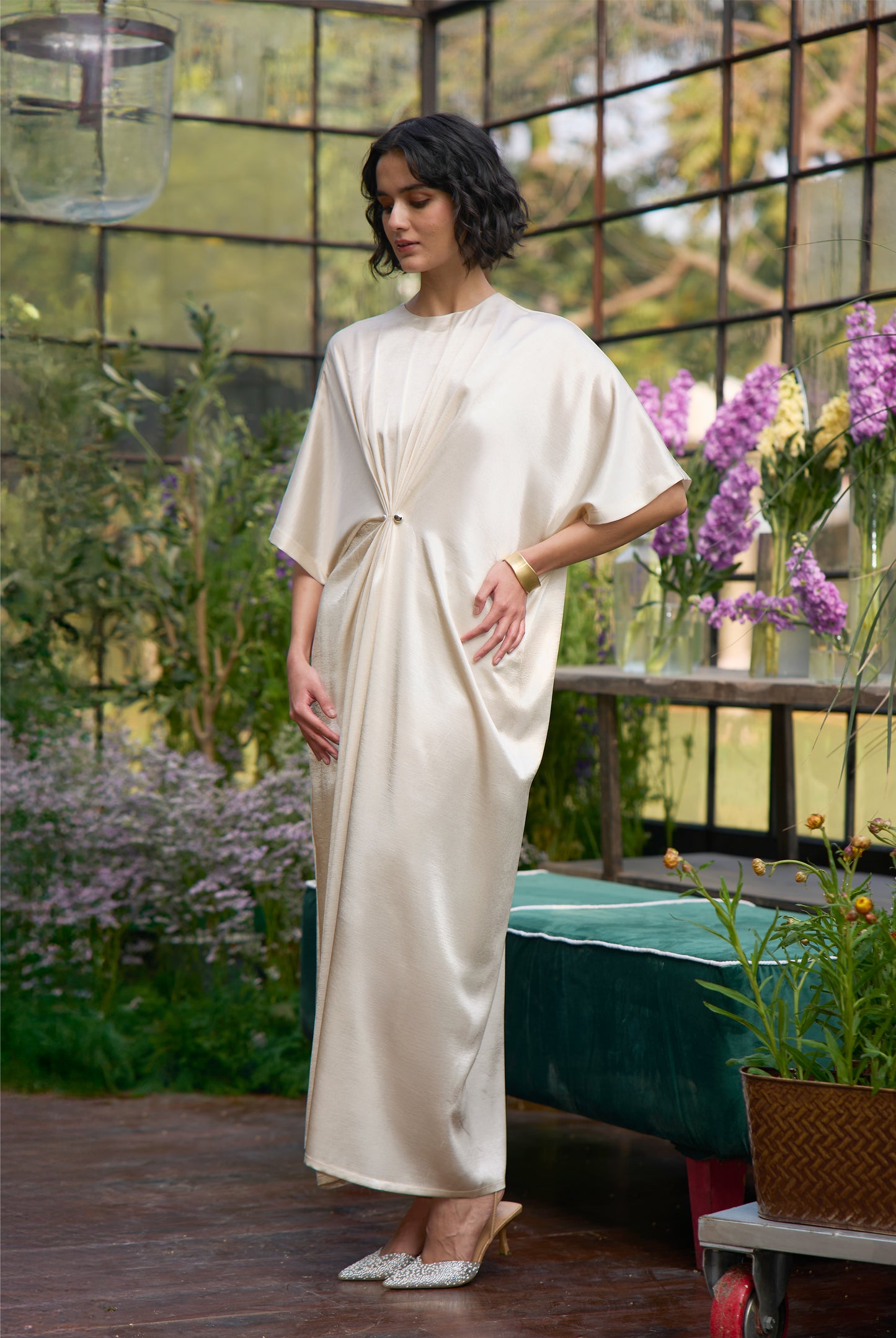 DRAPED & PLEATED KAFTAN DRESS