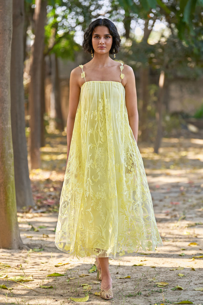 STRAPPY EMBROIDERED MIDI dash and dot