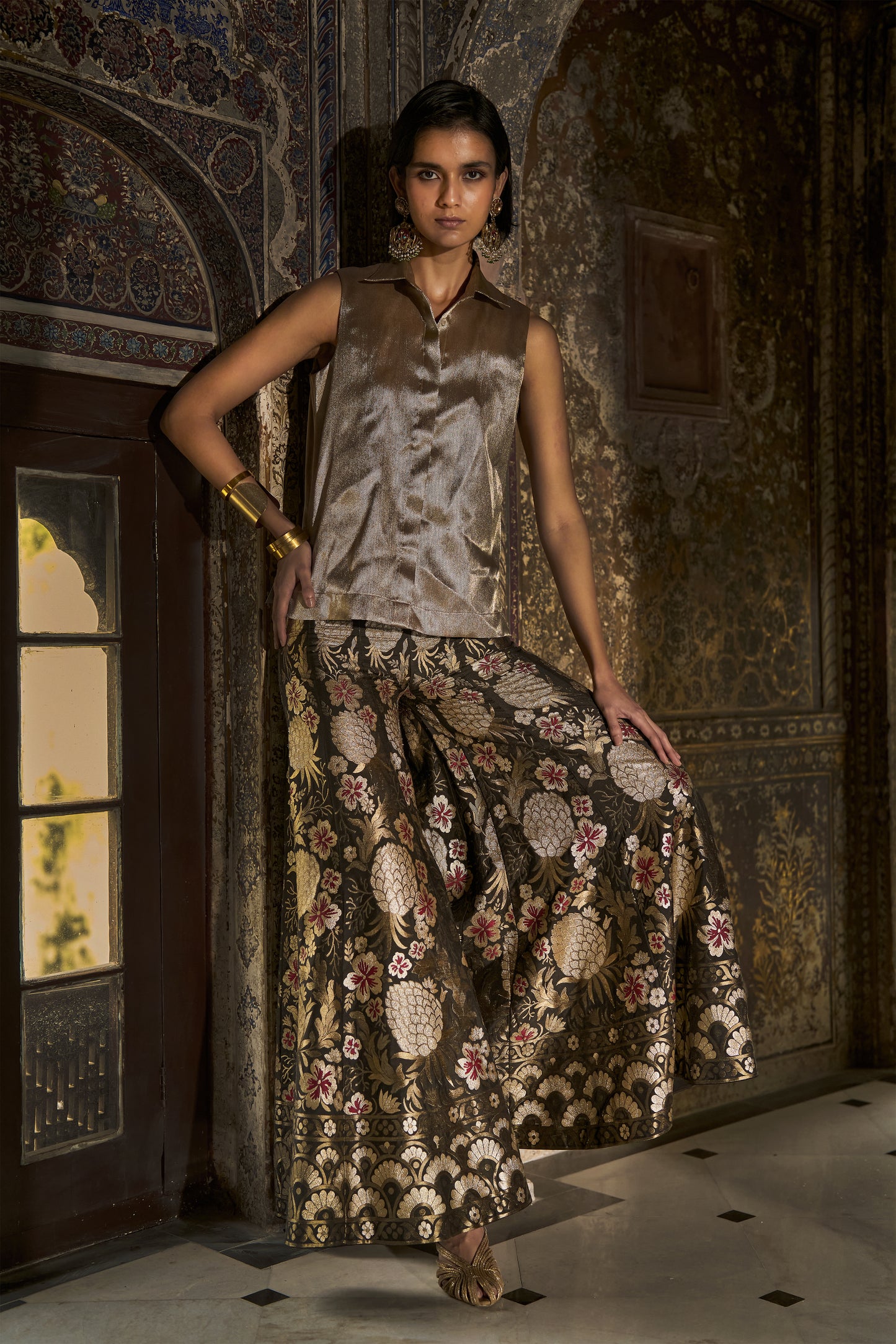 BENARES BROCADE FLARED MOTIF PANT