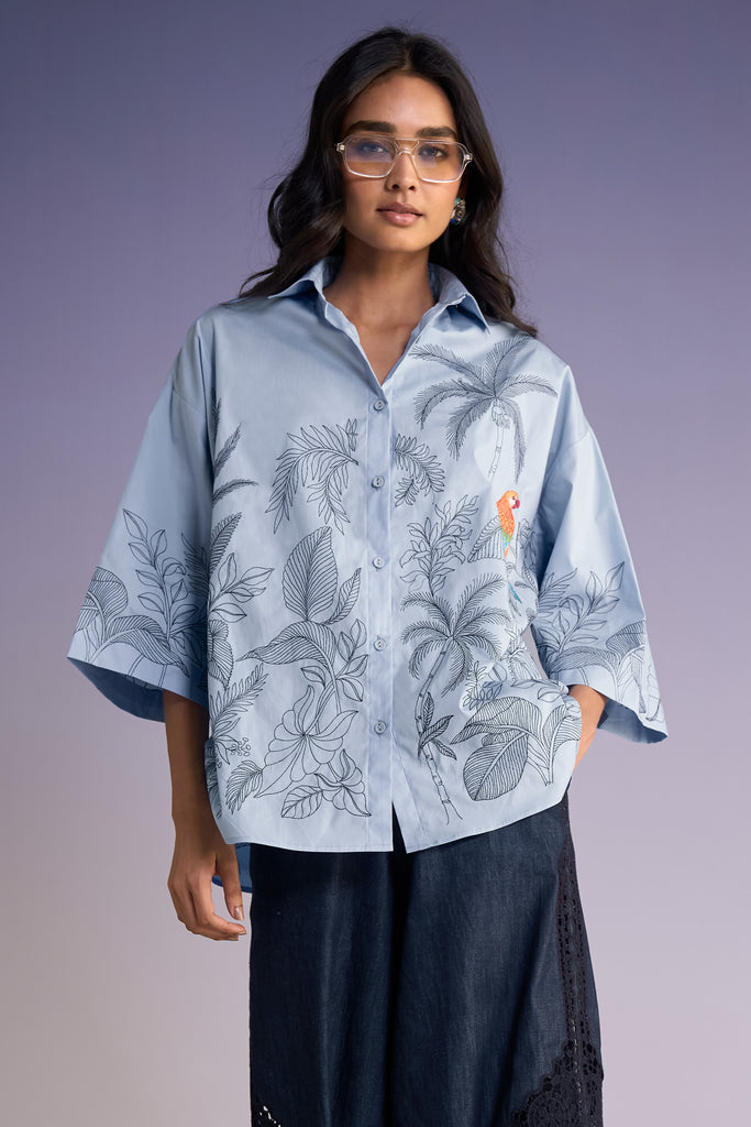 JARDIN EMBROIDERED BOXY SHIRT dash and dot