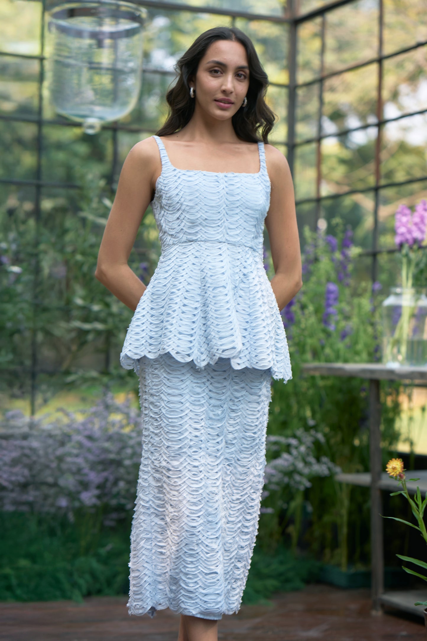 RIBBON EMBRODIERED PEPLUM TOP