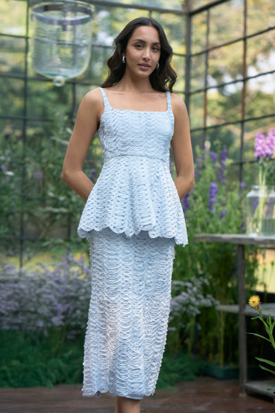 RIBBON EMBRODIERED PEPLUM TOP